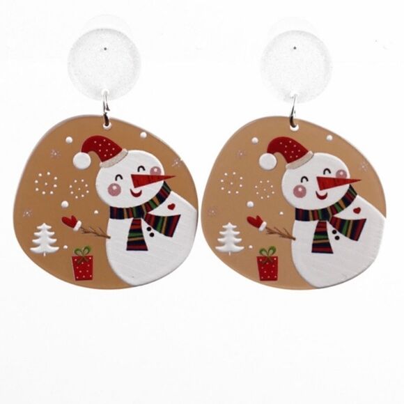 NEW CHRISTMAS SNOWMAN ACRYLIC DANGLE fun novelty EARRINGS - Picture 1 of 2